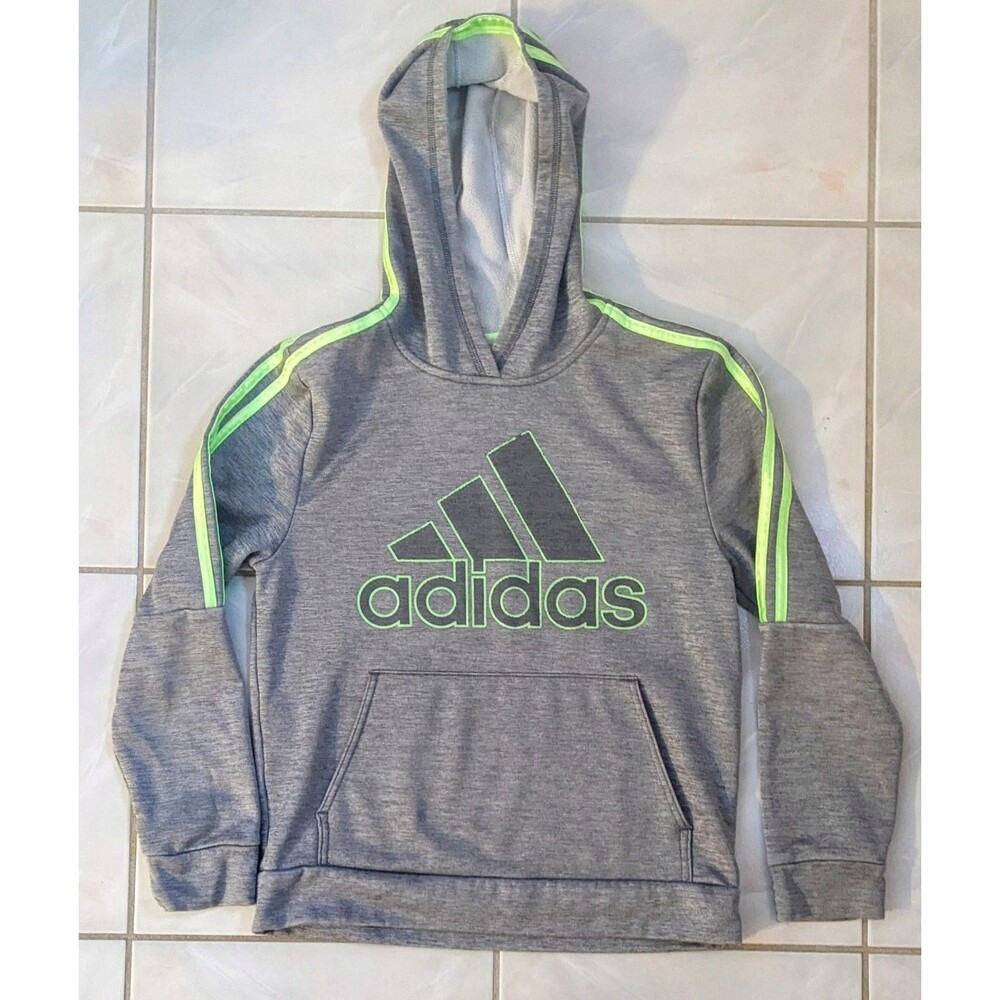 Adidas Unisex Size LG 14/16 3 Stripe Pullover Kid's Classic Sports Hoodie Gray